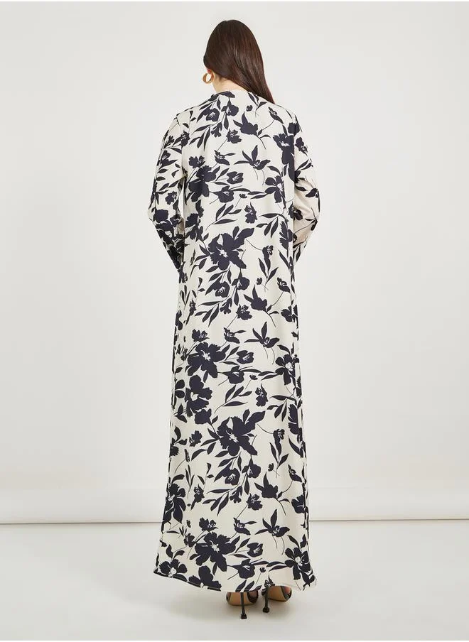ستايلي All-Over Floral Print Regular Fit Maxi Kimono