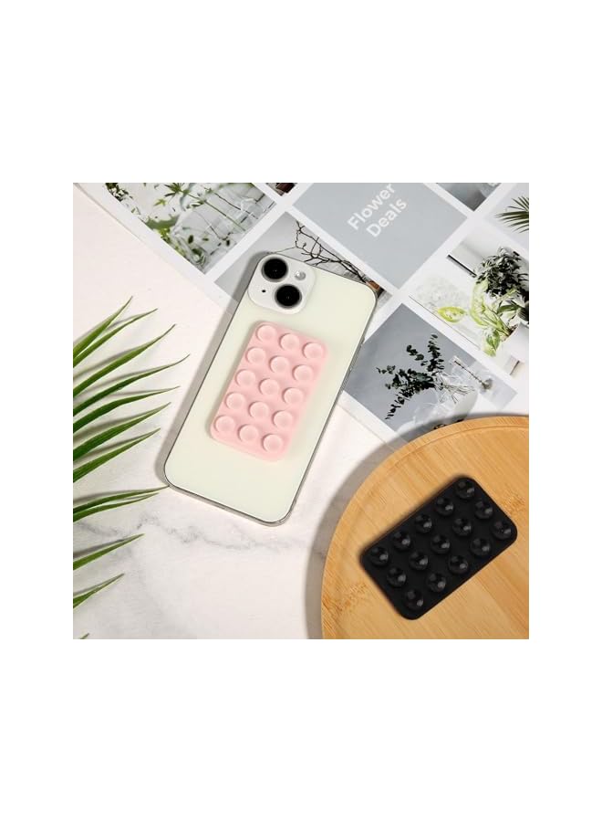 S-TOP 2 Pack Silicone Suction Phone Case, Double Sided Suction Cup, Anti-Slip Hands-Free Mobile Accessory Holder, Suitable for Videos and Selfies (Black, Light Pink) - Image 3