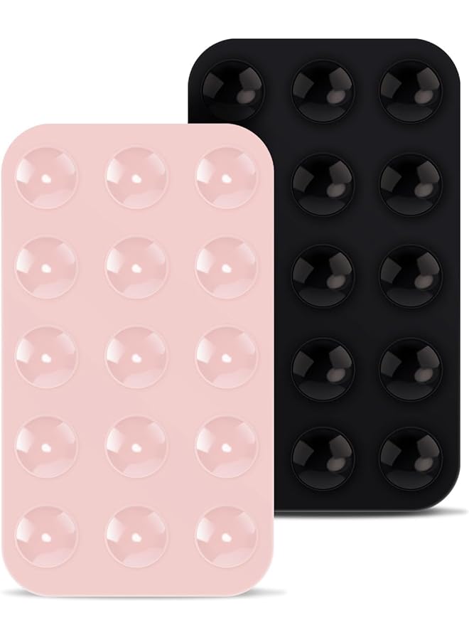 S-TOP 2 Pack Silicone Suction Phone Case, Double Sided Suction Cup, Anti-Slip Hands-Free Mobile Accessory Holder, Suitable for Videos and Selfies (Black, Light Pink) - Image 1