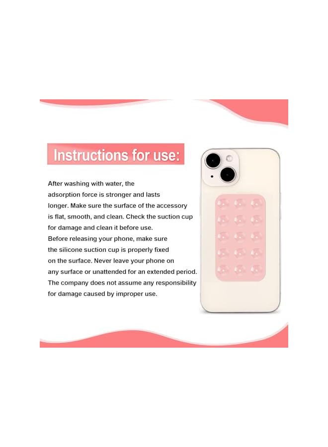 S-TOP 2 Pack Silicone Suction Phone Case, Double Sided Suction Cup, Anti-Slip Hands-Free Mobile Accessory Holder, Suitable for Videos and Selfies (Black, Light Pink) - Image 2