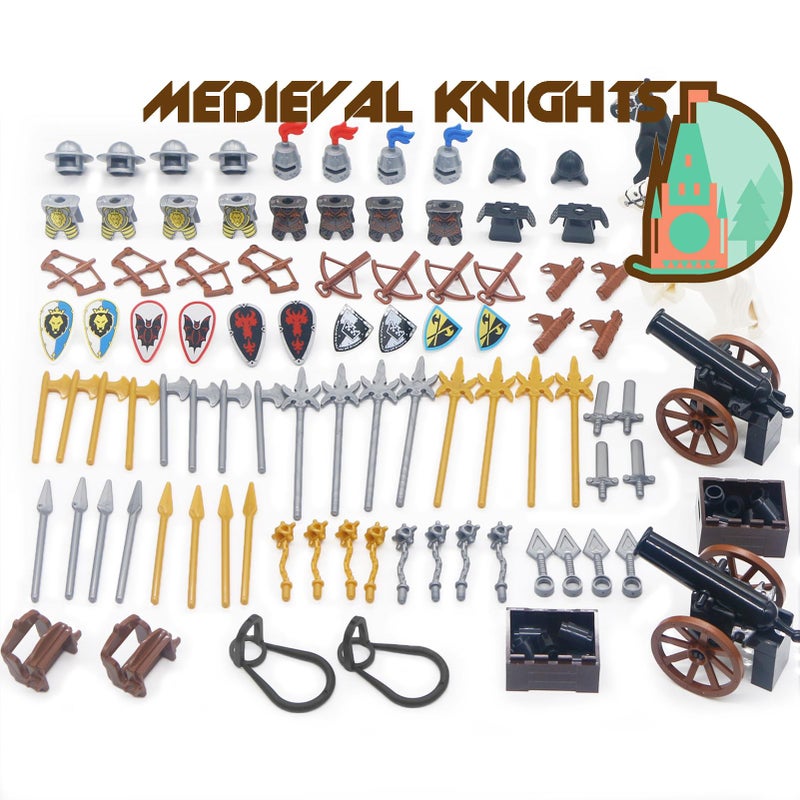 BroTex Knights People Accessories Building Block - Medieval Weapon Armor Swords Helmet Horse, Castle Knight Shield Spear, MOC Bricks Parts Toys Sets for Boys - Image 2