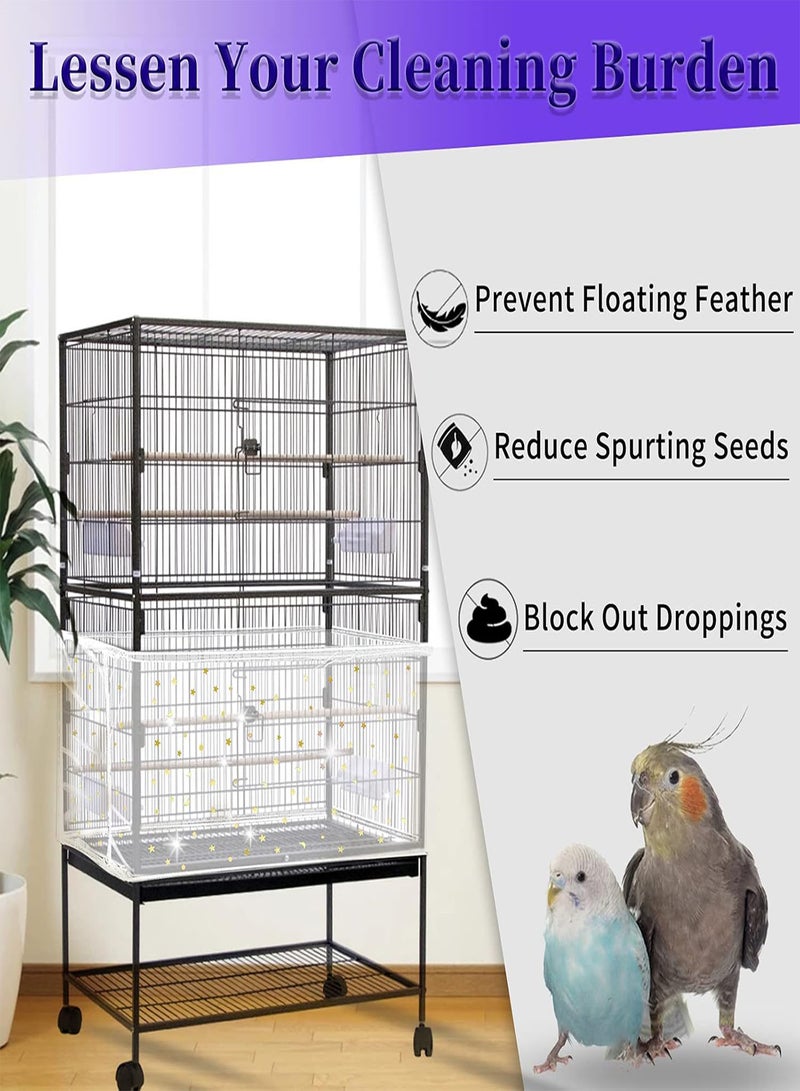 GGOOT Adjustable Bird Cage Cover,  Bird Cage Seed Catcher, Large Soft Nylon Mesh Net with Twinkle Moon Star, Birdcage Cover Skirt Seed Guard for Parrot Parakeet Macaw Round Square Cages (White) - Image 2