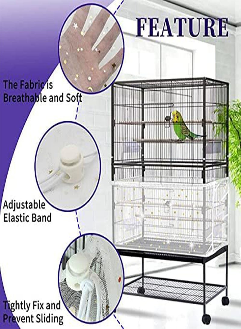 GGOOT Adjustable Bird Cage Cover,  Bird Cage Seed Catcher, Large Soft Nylon Mesh Net with Twinkle Moon Star, Birdcage Cover Skirt Seed Guard for Parrot Parakeet Macaw Round Square Cages (White) - Image 4