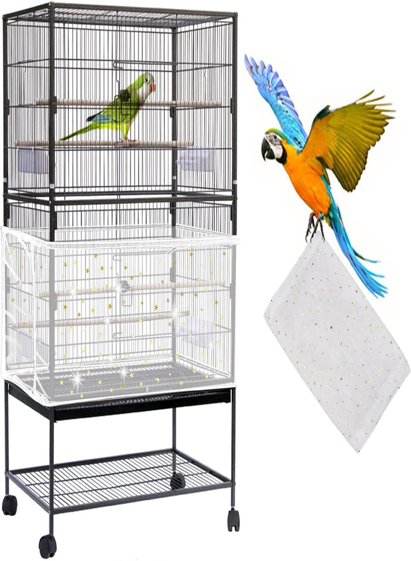 GGOOT Adjustable Bird Cage Cover,  Bird Cage Seed Catcher, Large Soft Nylon Mesh Net with Twinkle Moon Star, Birdcage Cover Skirt Seed Guard for Parrot Parakeet Macaw Round Square Cages (White) - Image 1