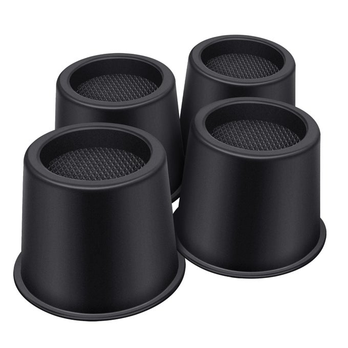 BED RISERS 4 INCH HEAVY DUTY ROUND FURNITURE RISERS FOR BED DESK TABLE SOFA COUCHBED LIFTS RISERS SUPPORT UP TO 3300 LBS4 PACK BLACK