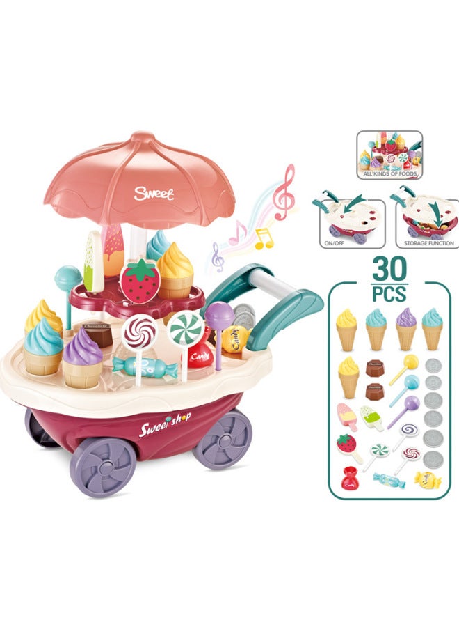جي سي عربة حلوى أطفال محاكاة مصغرة مع أضواء وموسيقى وعربات آيس كريم ولعب أدوات المائدة، مجموعة ألعاب بيت للأطفال - Image 1