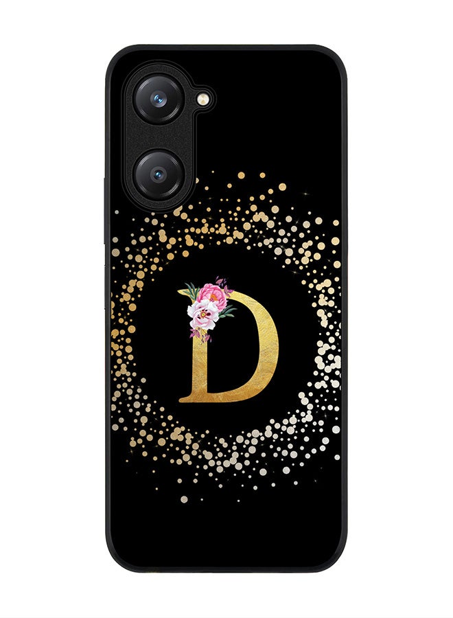 Stylizedd Rugged Black edge case for Vivo Y28s 5G / Vivo Y18 4G /Vivo Y03 4G Case Cover- Custom Monogram Initial Letter Floral Pattern Alphabet - D ( Black)  - Image 1