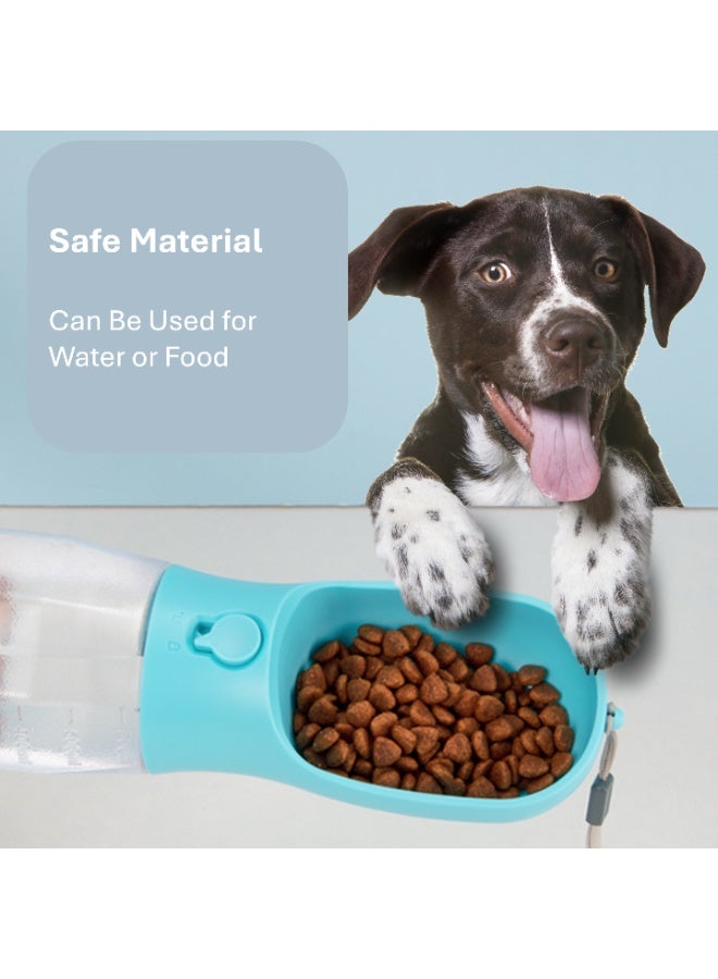 Pet Water and Food Bottle for Cats and Dogs Large Capacity Outdoor Travel with Waste Bag 3 in 1 Blue 600ml - Image 5