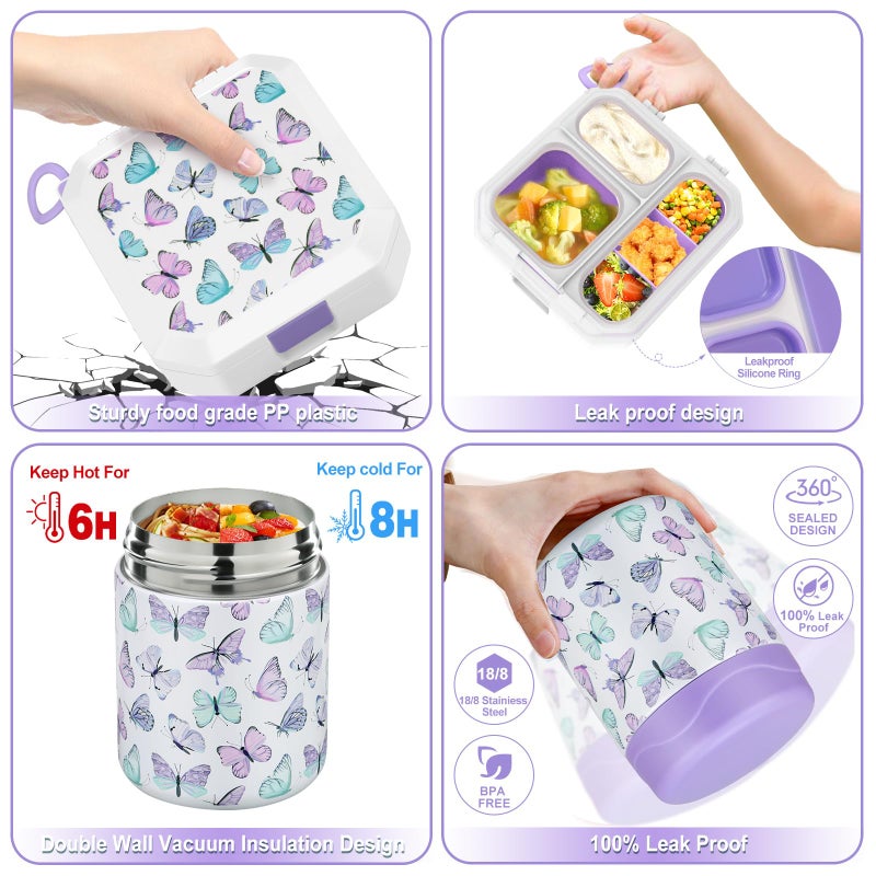 wiwens Bento Lunch Box for Kids with 12oz Soup Thermo Leak-Proof Lunch Food Container with 5 Compartment Thermo Hot Food Jar and Insulated Lunch Bag for Kid Toddler Girls Boys to School - Image 4