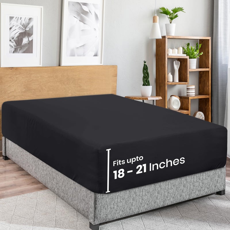 Utopia Bedding Queen Fitted Sheet - Extra Deep Pocket - 21 Inch Deep Pocket - Soft Microfiber -Shrinkage and Fade Resistant-Easy Care -1 Fitted Sheet Only (Black) - Image 1