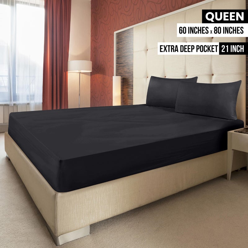 Utopia Bedding Queen Fitted Sheet - Extra Deep Pocket - 21 Inch Deep Pocket - Soft Microfiber -Shrinkage and Fade Resistant-Easy Care -1 Fitted Sheet Only (Black) - Image 2