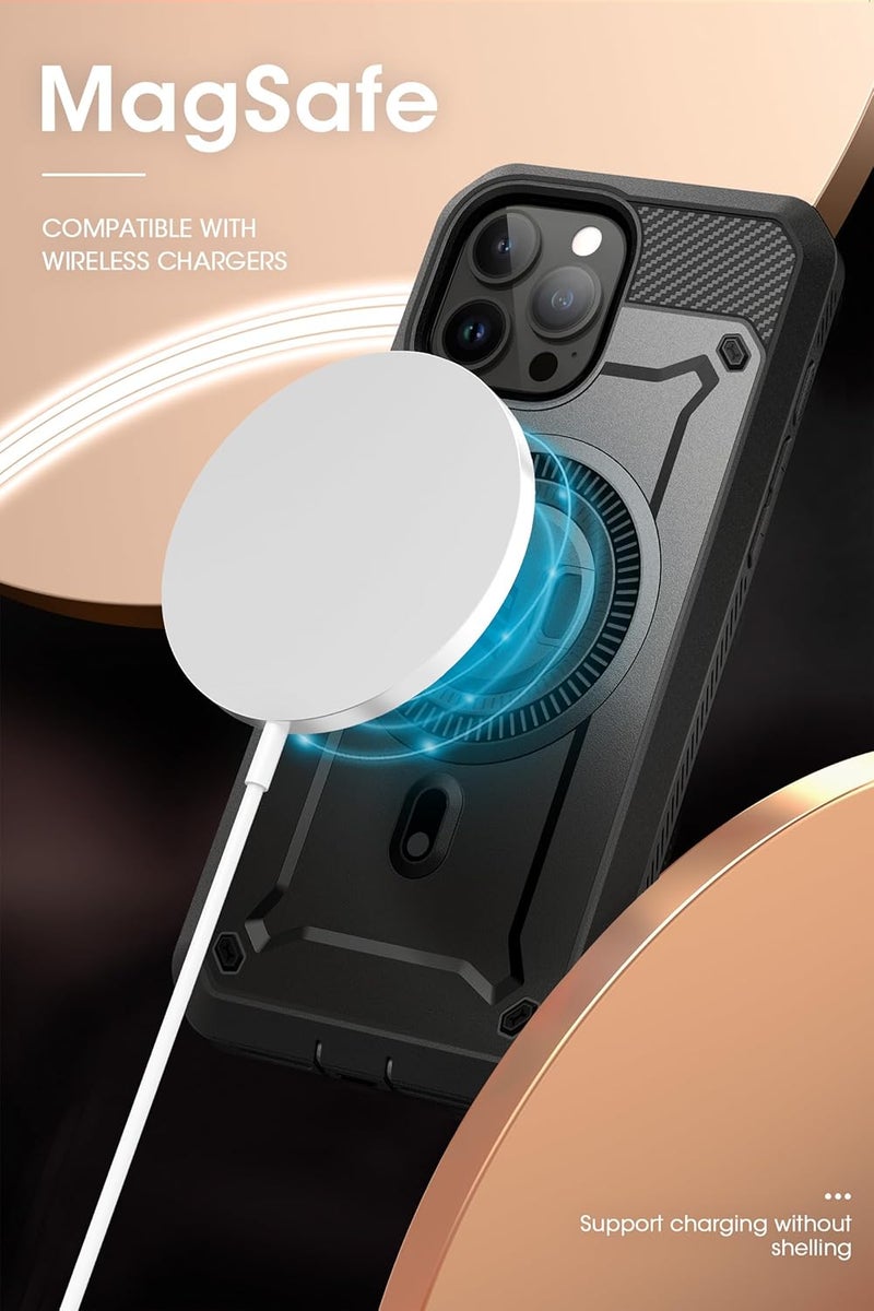 SupCase حافظة SUPCASE يونيكورن بيتل برو ماج لجهاز آيفون 15 برو ماكس 6.7 بوصة، متوافقة مع ماج سيف، حافظة قوية للجسم بالكامل مع واقي شاشة مدمج وحامل وملحق حزام (أسود) - Image 3