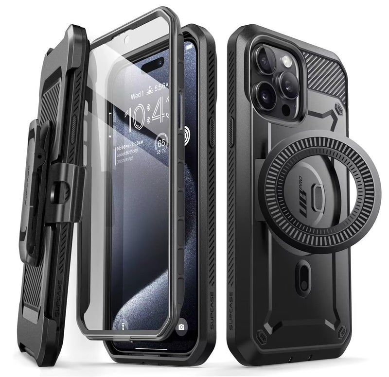 SupCase حافظة SUPCASE يونيكورن بيتل برو ماج لجهاز آيفون 15 برو ماكس 6.7 بوصة، متوافقة مع ماج سيف، حافظة قوية للجسم بالكامل مع واقي شاشة مدمج وحامل وملحق حزام (أسود) - Image 1