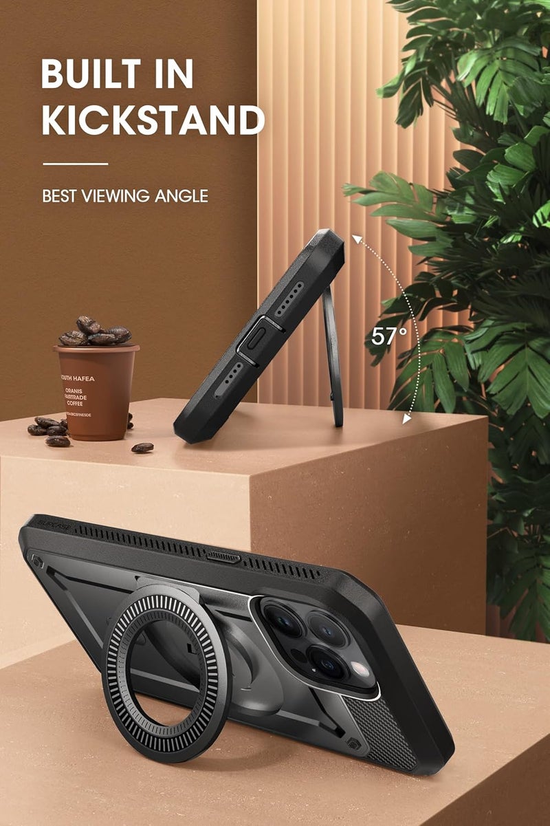 SupCase حافظة SUPCASE يونيكورن بيتل برو ماج لجهاز آيفون 15 برو ماكس 6.7 بوصة، متوافقة مع ماج سيف، حافظة قوية للجسم بالكامل مع واقي شاشة مدمج وحامل وملحق حزام (أسود) - Image 4