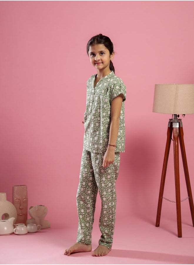 sanskrutihomes Printed Pure Cotton Notch Neck Top and Pyjama Set by Styli  - Image 2