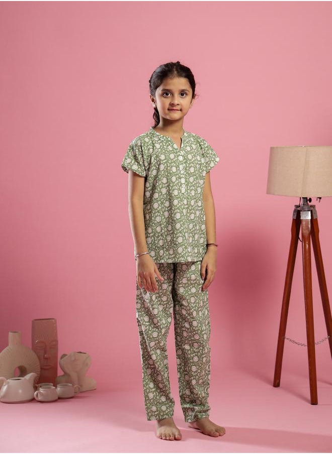 sanskrutihomes Printed Pure Cotton Notch Neck Top and Pyjama Set by Styli  - Image 1