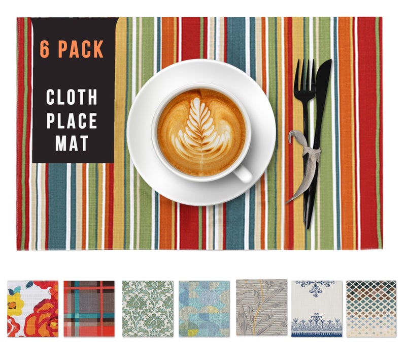 Ruvanti Placemats 100 Cotton 13x19 Inch Dining Table Placemats Set of 6 Place Mats for Dining Table Decor Kitchen  Table Linens Coffee Mat for Christmas Dinners  Multi Stripe
