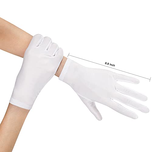 Lansian Womens White Gloves Short Satin Stretchy Gloves Wrist Length Dancing Bridal Gown for 1920s Wedding Opera Party Adult Size - Image 4