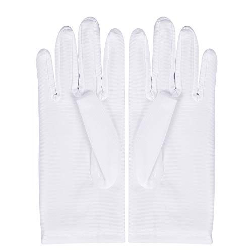 Lansian Womens White Gloves Short Satin Stretchy Gloves Wrist Length Dancing Bridal Gown for 1920s Wedding Opera Party Adult Size - Image 5