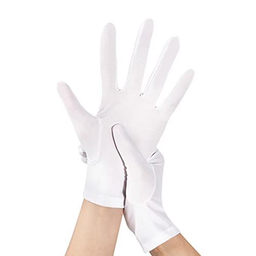 Lansian Womens White Gloves Short Satin Stretchy Gloves Wrist Length Dancing Bridal Gown for 1920s Wedding Opera Party Adult Size - Image 2