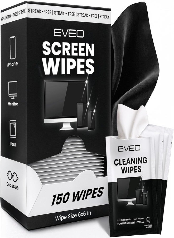 EVEO Screen Wipes (150 Pack) - Electronic Wipes, Computer Screen Cleaner Wipes for Electronics | Computer Screen Wipes Phone Wipes & Lens Wipes for PC, Laptop, Phone, Car & More - Microfiber Included - Image 1