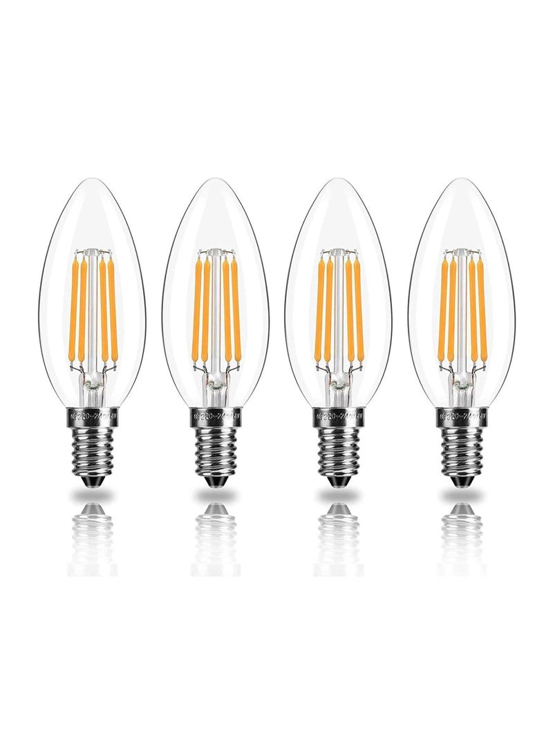 كابتن تيك LED Candle Bulbs, 4PCS E14 LED Filament Light Bulbs 4 Watt, C35 Dimmable Cool Day Light White, 2700K Classic Vintage Clear Glass 400LM, 90% Energy Saving, 10000h Life, 40W Incandescent Equivalent - Image 1