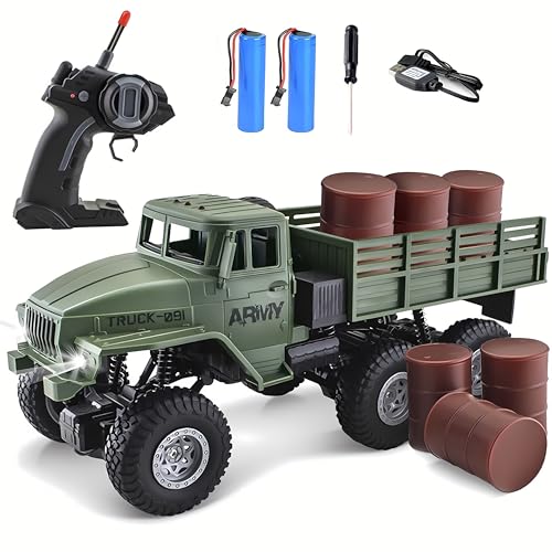 JPJCOOY RC Military Truck 6x6 Road Remote Control Car 116 Scale Remote Control Truck 4WD All Terrain Rock Army Transport Vehicle Toy Vehicle for Kids Children Boy Gift - Image 1
