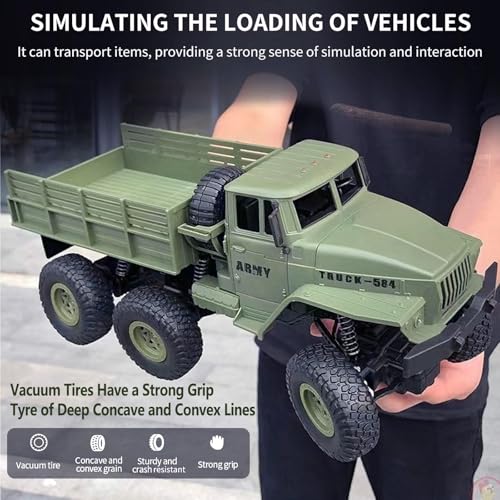 JPJCOOY RC Military Truck 6x6 Road Remote Control Car 116 Scale Remote Control Truck 4WD All Terrain Rock Army Transport Vehicle Toy Vehicle for Kids Children Boy Gift - Image 5