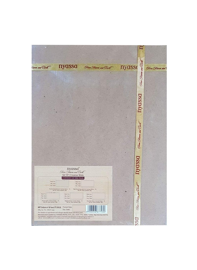 Nyassa Nyassa Set of 5 Incense Stick Gift Set|Hand Dipped, Hand Rolled, Highly Scented|Indian Incense Sticks 25gmx5|Gift Set for All Occasions| Natural Ingredient|Ideal Gifting for All Occasion  - Image 5
