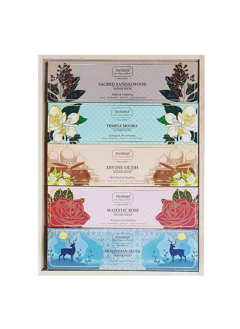 Nyassa Nyassa Set of 5 Incense Stick Gift Set|Hand Dipped, Hand Rolled, Highly Scented|Indian Incense Sticks 25gmx5|Gift Set for All Occasions| Natural Ingredient|Ideal Gifting for All Occasion  - Image 4