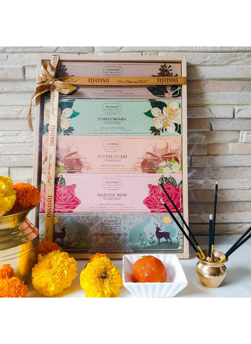 Nyassa Nyassa Set of 5 Incense Stick Gift Set|Hand Dipped, Hand Rolled, Highly Scented|Indian Incense Sticks 25gmx5|Gift Set for All Occasions| Natural Ingredient|Ideal Gifting for All Occasion  - Image 2