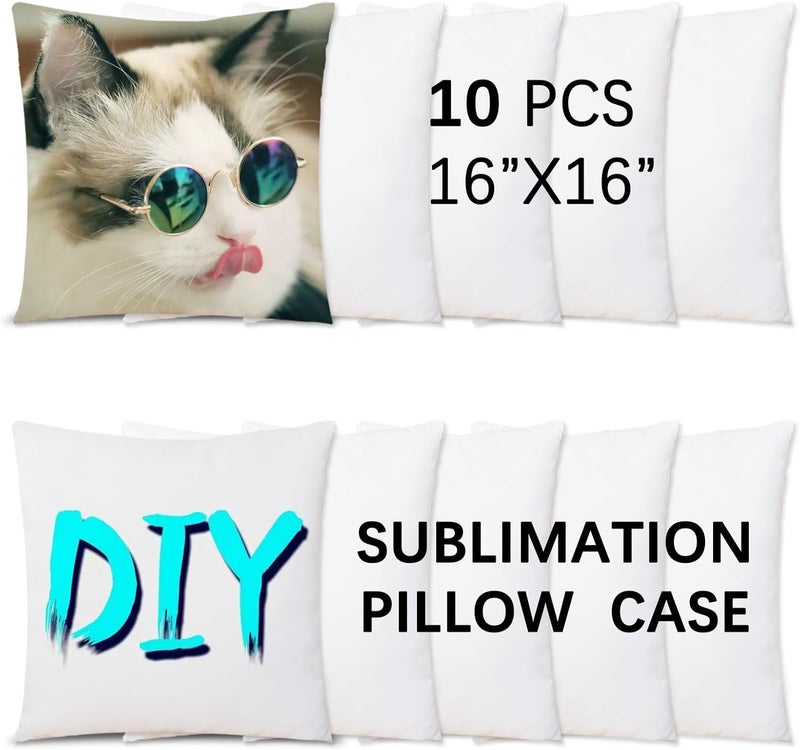 ORJ 10PCS 16"x 16" Sublimation Blanks Pillow Cases Bulk,White Cushion Covers Pillow Covers Heat Transfer DIY Custom Picture Pillow Covers (Pillow Covers 16"x16" * 10 PCS) - Image 1