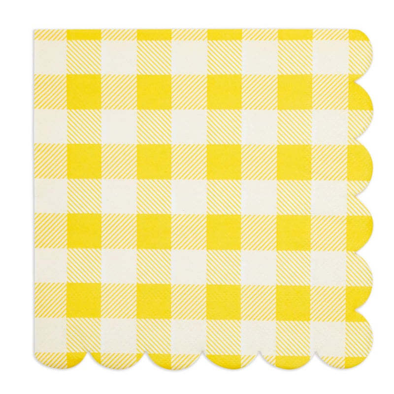 BLUE PANDA Yellow Plaid Paper Napkins for Birthday Party, Wedding - 6.5 x 6.5 Inch - 100 Pack - Yellow Disposable Checked Napkins - Image 4