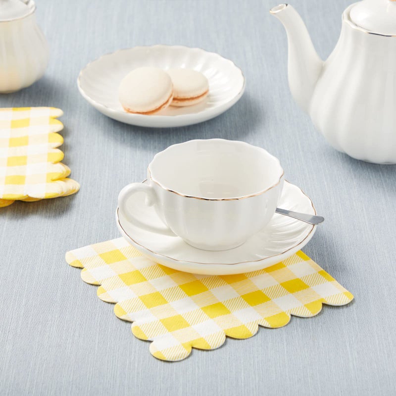 BLUE PANDA Yellow Plaid Paper Napkins for Birthday Party, Wedding - 6.5 x 6.5 Inch - 100 Pack - Yellow Disposable Checked Napkins - Image 2