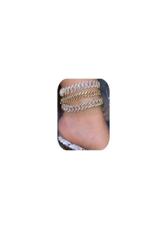 Jacruces Gold Silver Ankle Bracelets for Women Cuban Link Anklets Plus Size Ankle Bracelet Layered Link Anklet Set Rhinestone Diamond Bling Anklets Gold Silver Jewelry for Women Girls Gift Set - Image 1