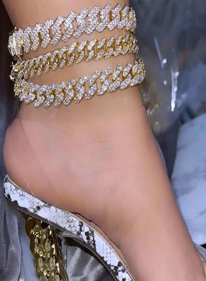 Jacruces Gold Silver Ankle Bracelets for Women Cuban Link Anklets Plus Size Ankle Bracelet Layered Link Anklet Set Rhinestone Diamond Bling Anklets Gold Silver Jewelry for Women Girls Gift Set - Image 2