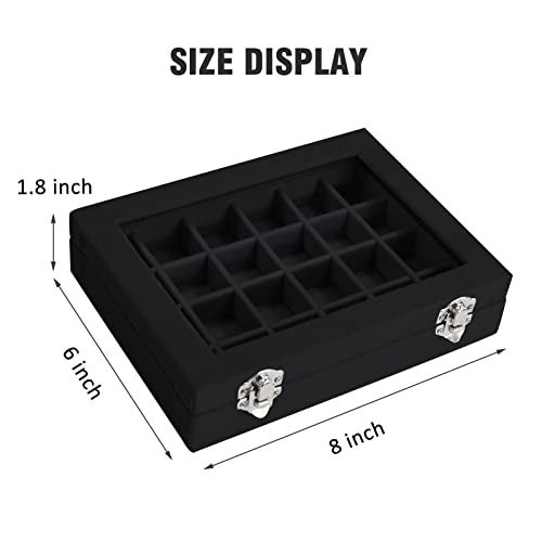 Vicoter Velvet Jewelry Box 24 Grid Jewelry Ring Display Organiser Box Tray Holder Earrings Storage Case for Girls Wife Mom Women (Black) - Image 2