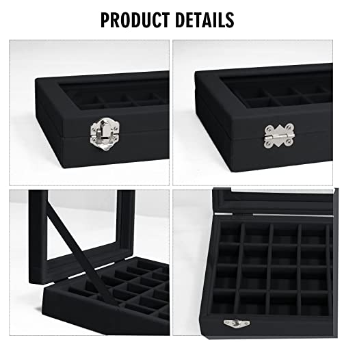 Vicoter Velvet Jewelry Box 24 Grid Jewelry Ring Display Organiser Box Tray Holder Earrings Storage Case for Girls Wife Mom Women (Black) - Image 4