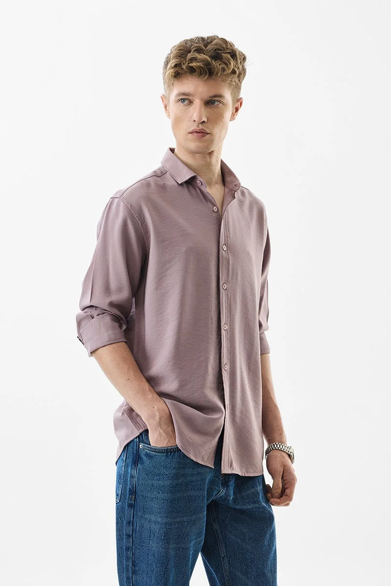 سنيتش Mauve Solid Long Sleeve Slim Fit Shirt