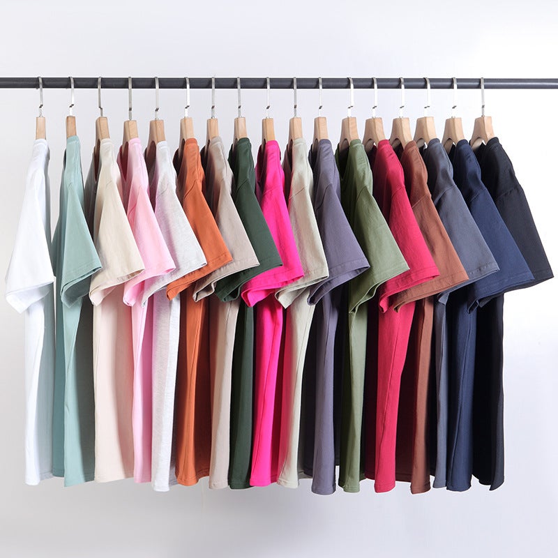 New Heavy Cotton Short-Sleeved T-Shirt Men'S And Women'S Summer Loose Casual T-Shirt Base Shirt Solid Color All-Match Trendy T-Shirt - Image 2