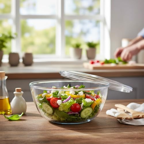 Femora Borosilicate Glass Mixing Bowl with Lid, 1 Pcs 2650ml, Serving Bowl, Kitchen, Oven & Microwave, Dishwasher and Freezer Safe, Scratch Resistant, Round, Transparent - Image 1
