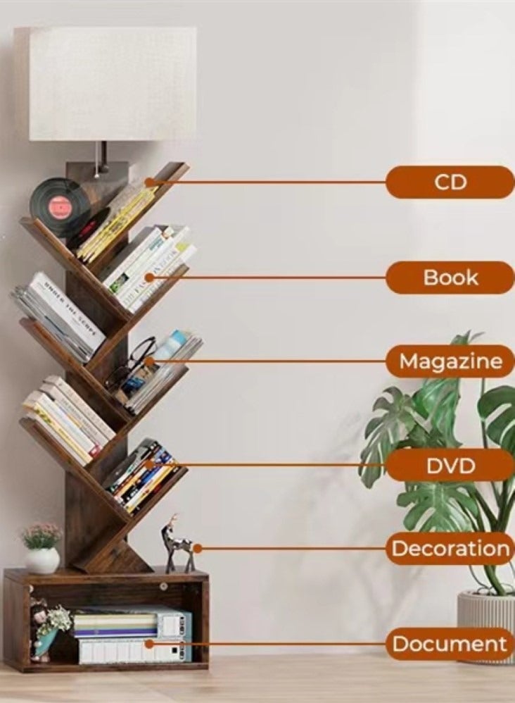Kutis 1-Piece Creative Bookshelf Light Free-Standing Tree Bookcase Bookshelf Organizer Wood 14.96x7.87x57.87 Inch - Image 4