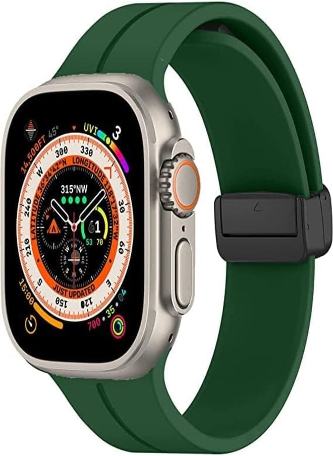 Generic - Compatible with Apple Watch Band 42mm 44mm 49mm 45mm Silicone + Magnetic D Clasp Sport Replacement Wristband for iWatch Series 8/Ultra/7/SE/6/5/4/3/2/1 (Dark Green) - Image 1