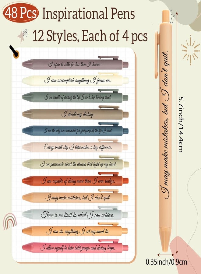 Funrous 48 Pcs Inspirational Pens Bulk Retractable Motivational Ballpoint Pens Positive Affirmation Gift for Staff Teacher Coworker Student Employee Appreciation School Office Home, 12 Style(Color 2) - Image 3