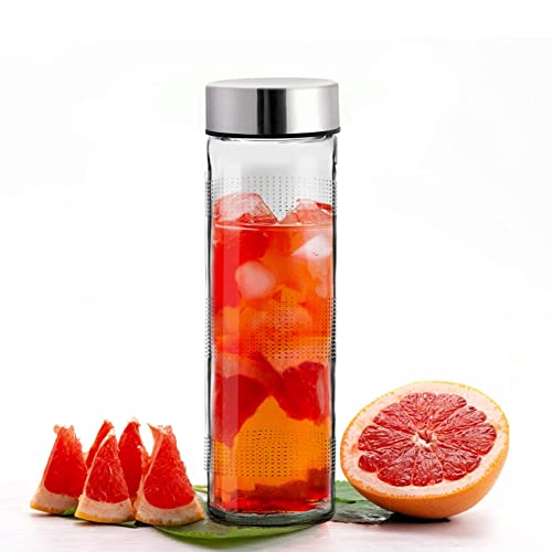 Vasukie Glass Water Bottles, Glass Fridge Water Bottle with Steel Cap, Wide mouth Leak proof & detox water bottle glass, water bottle for fridge, fridge bottle 750 ML (1 BOTTLE) - Image 1