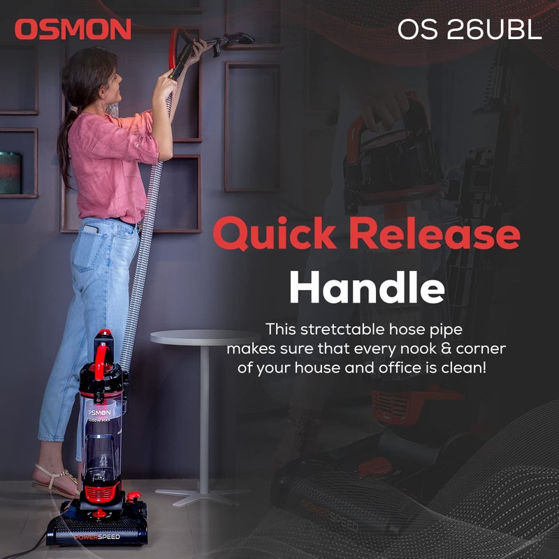 OSMON OS 26UBL Upright Bagless Multi Purpose Power speed Vacuum Cleaner for Home 100 Copper Motor Red Black - Image 3