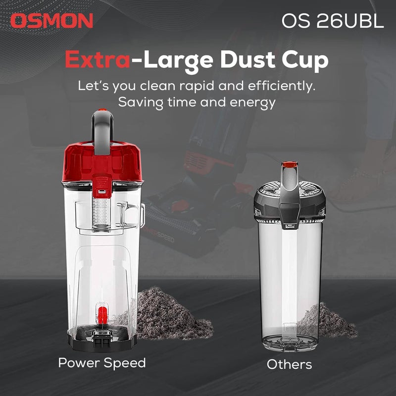 OSMON OS 26UBL Upright Bagless Multi Purpose Power speed Vacuum Cleaner for Home 100 Copper Motor Red Black - Image 2