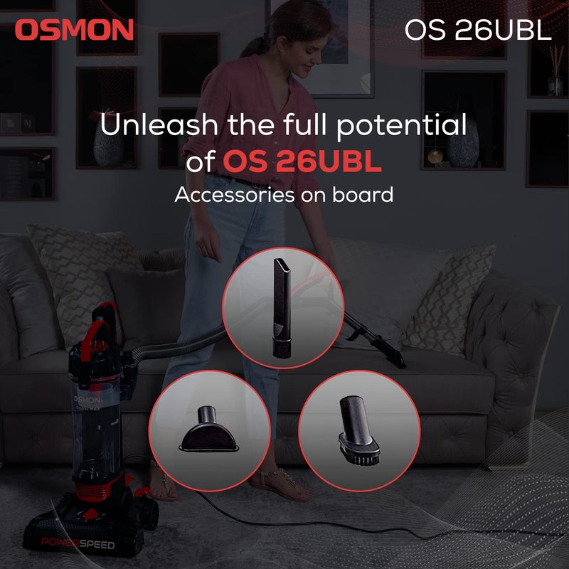 OSMON OS 26UBL Upright Bagless Multi Purpose Power speed Vacuum Cleaner for Home 100 Copper Motor Red Black - Image 4