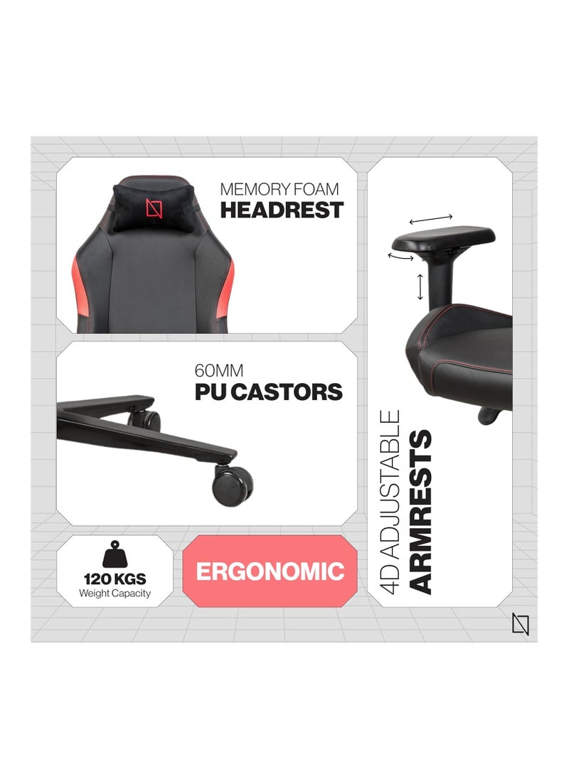 NAVODESK Navodesk APEX CORE Ergonomic Gaming Chair with Lumbar and Memory Foam Headrest Pillow Computer Gaming Chair with Armrest Cloud Leather RED  - Image 3