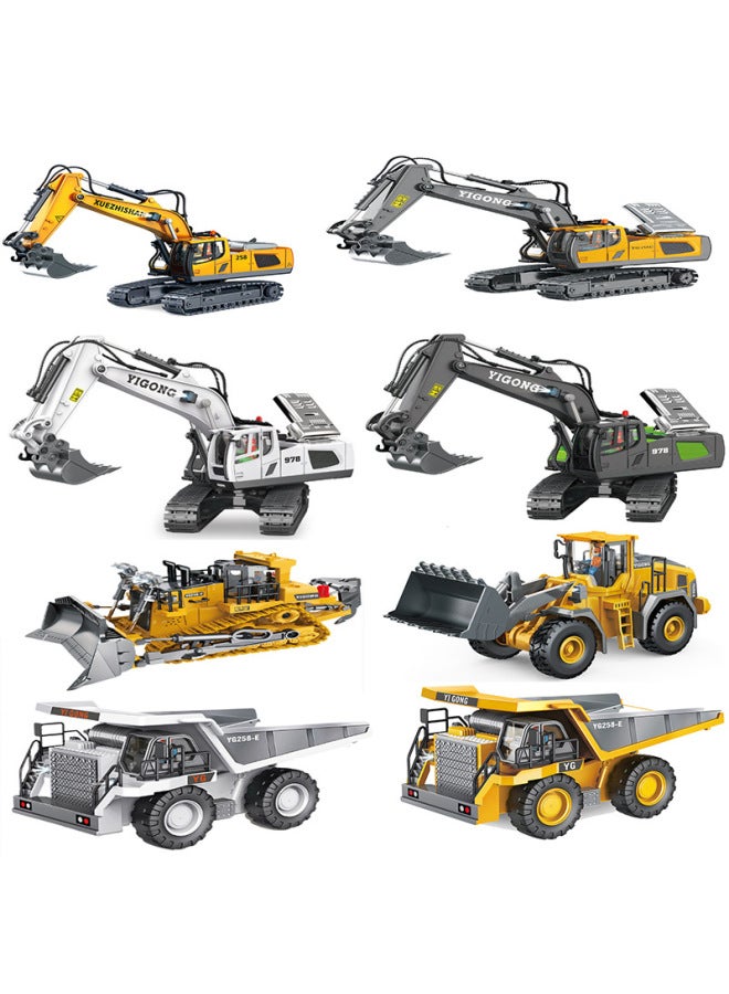 Large Remote Control Excavator Alloy Bulldozer Dump Truck Wireless Simulation Electric Engineering Toys 2.4g-Color:11-way Alloy Excavator-gray-Remote Control-Proportion:Standard-Single Rechargeable Battery - Image 2